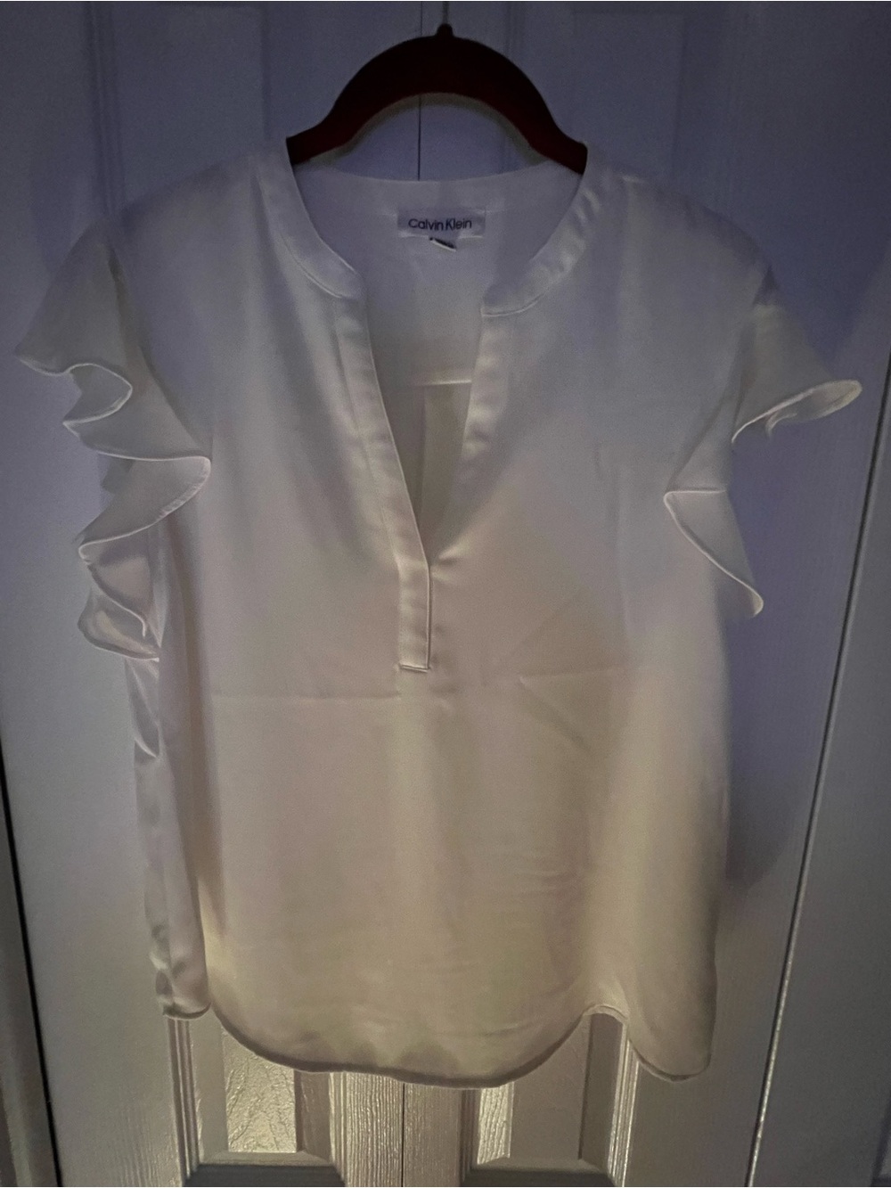 Calvin Klein Cream Ruffle Sleeve V-Neck Blouse